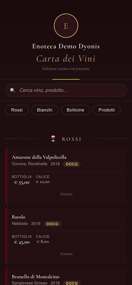 Carta dei vini digitale su smartphone
